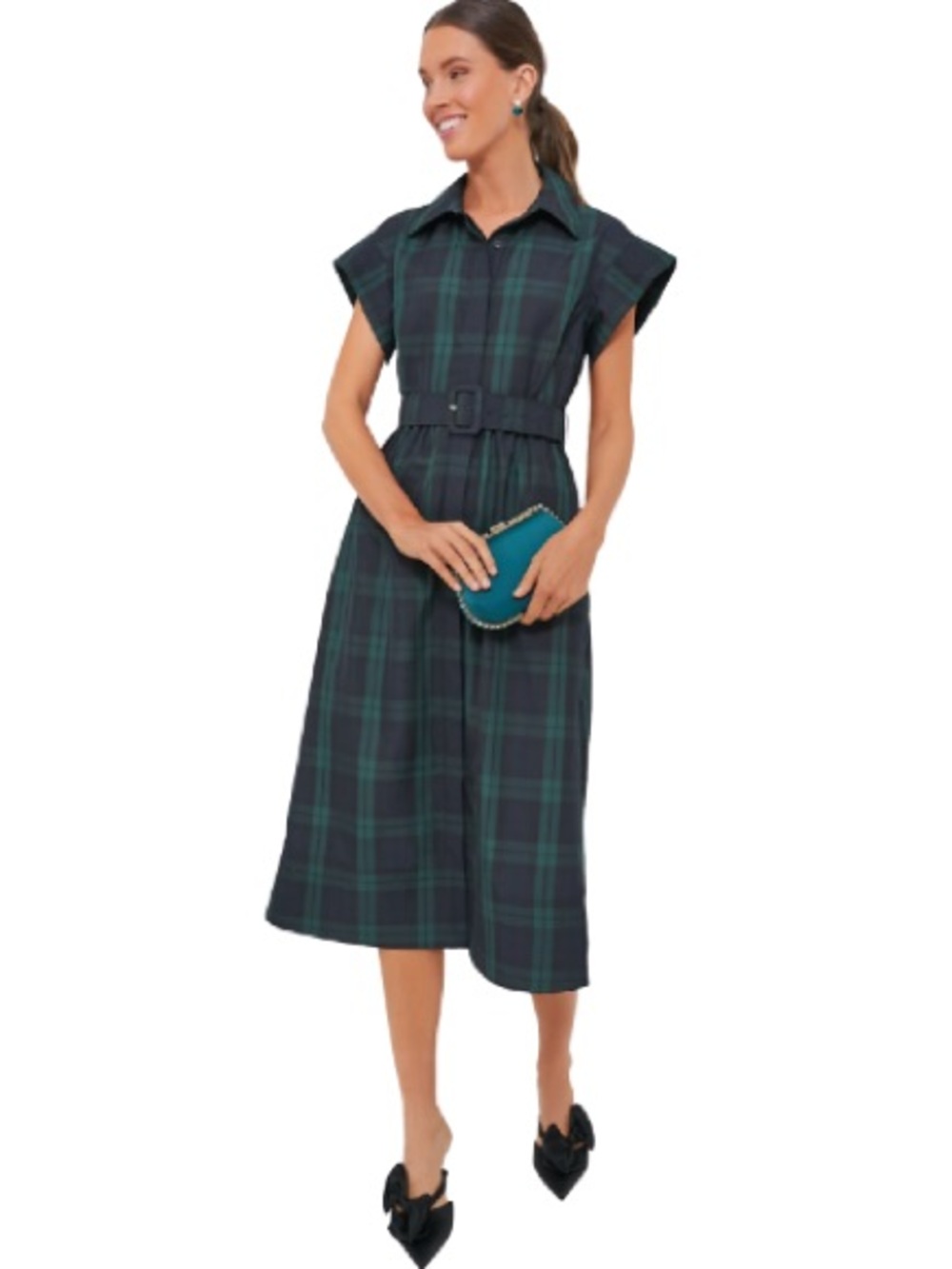 NWT Tuckernuck Blackwatch Chloe Plaid Navy Green Classic Midi Dress